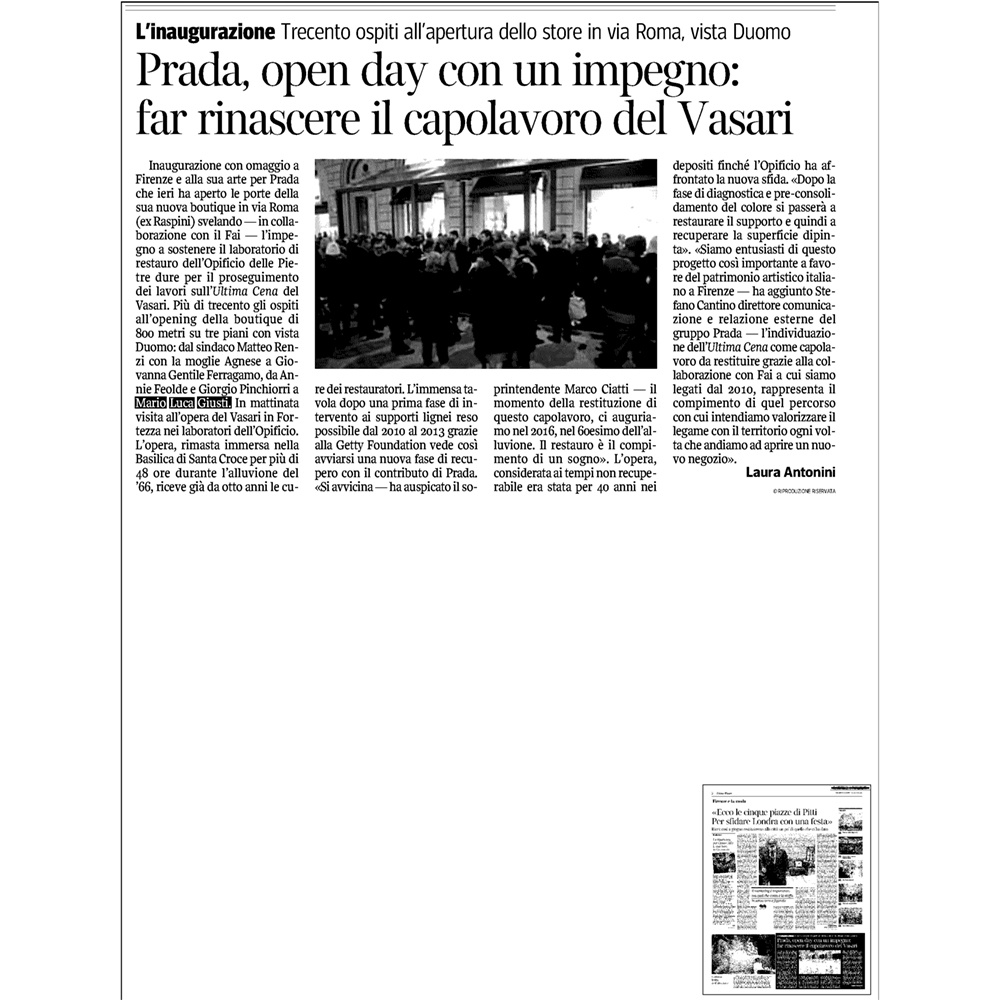 Prada, open day con un impegno: far rinascere il capolavoro del Vasari