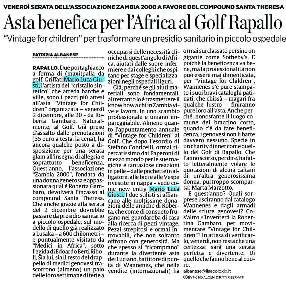 Asta benefica per l'Africa al Golf Rapallo