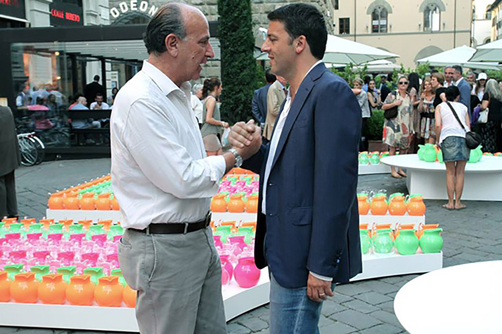 Pitti Uomo piazza Strozzi Giardino all'Italiana pop-contemporaneo - <br>Mario Luca Giusti, Matteo Renzi