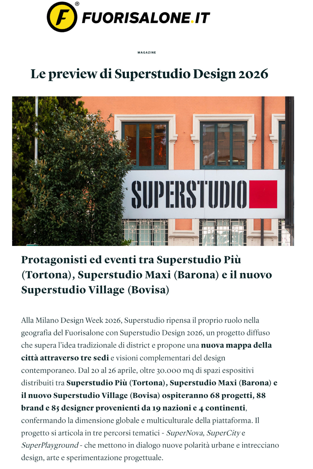 La preview di Superstudio Design 2026