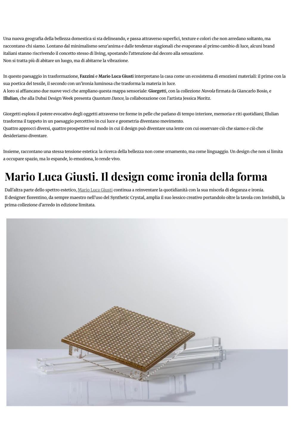 Mario Luca Giusti. Il design Come Ironia Della Forma
