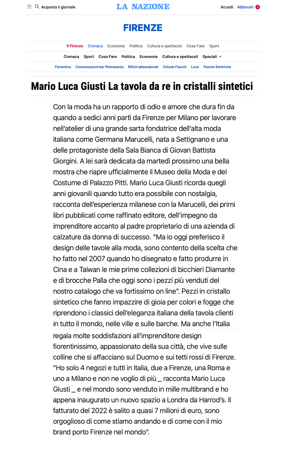 Mario Luca Giusti La tavola da re in cristalli sintetici