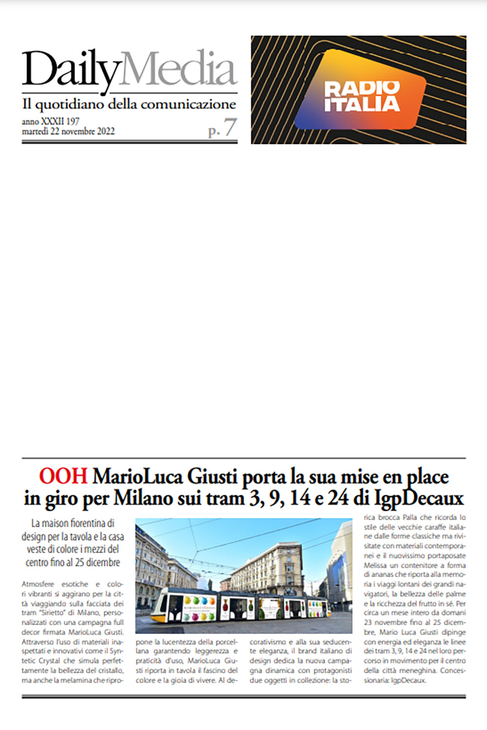 Mario Luca Giusti porta la sua mise en place in giro per Milano 