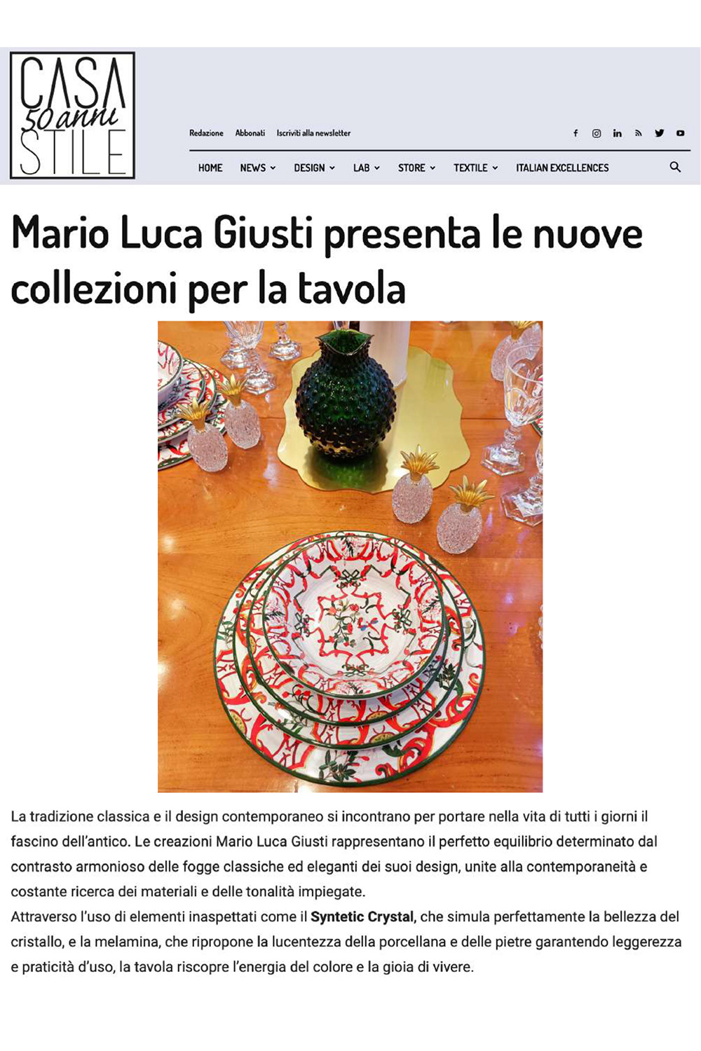 Mario Luca Giusti presenta le nuove collezioni per la tavola