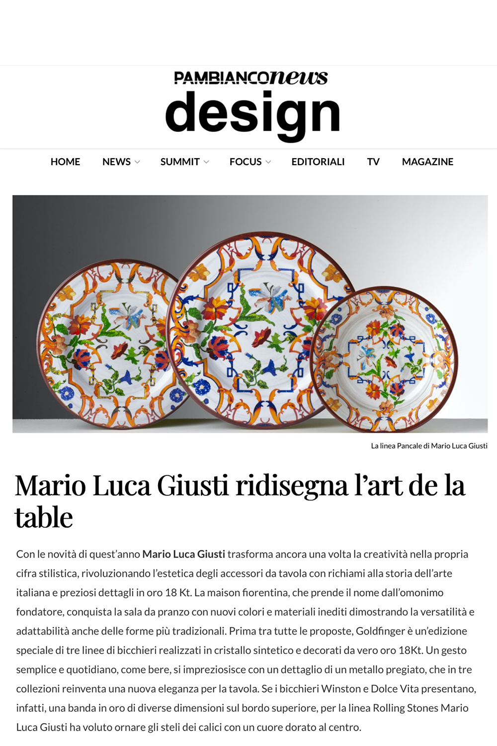 Mario Luca Giusti ridisegna l'art de la table 