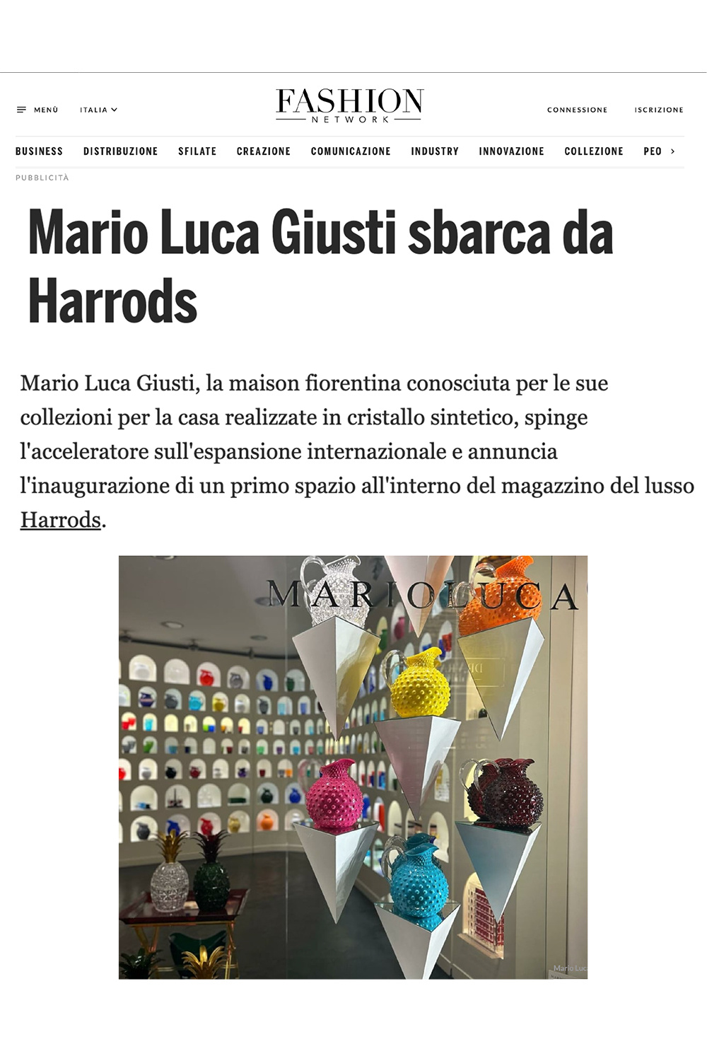 MARIO LUCA GIUSTI SBARCA DA HARRODS