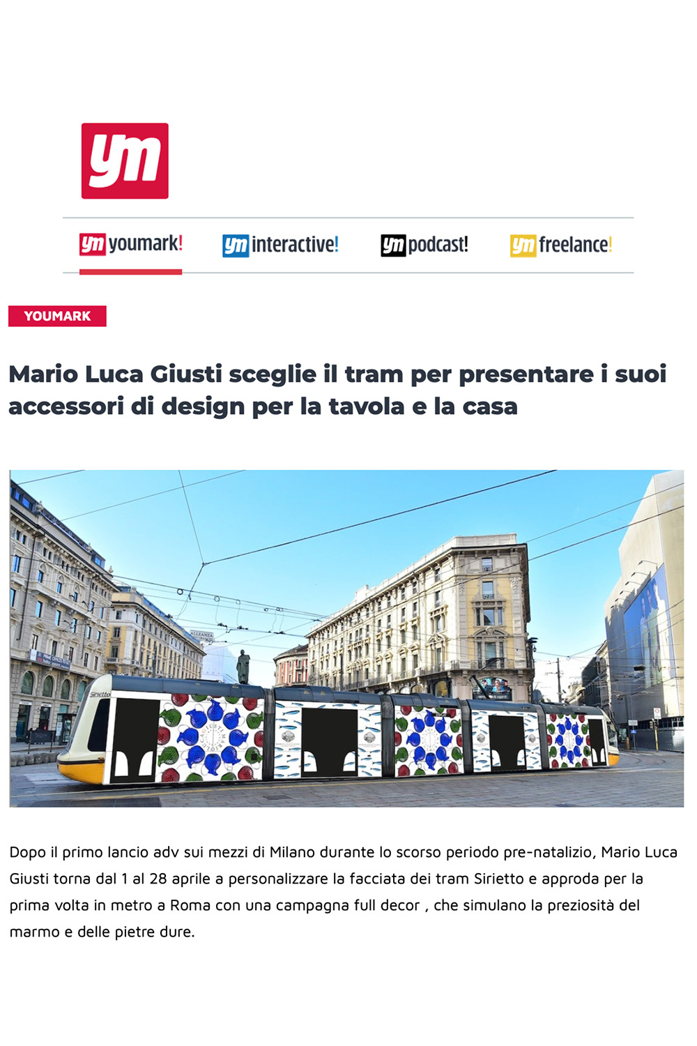 Mario Luca Giusti Sceglie Il Tram Per Presentare i Suoi Accessori Di Design Per La Tavola e La Casa 
