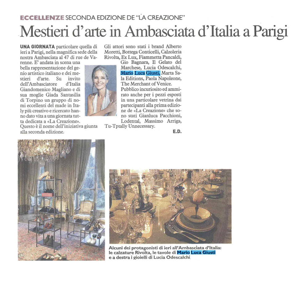 Mestieri d'arte in Ambasciata d'Italia a Parigi