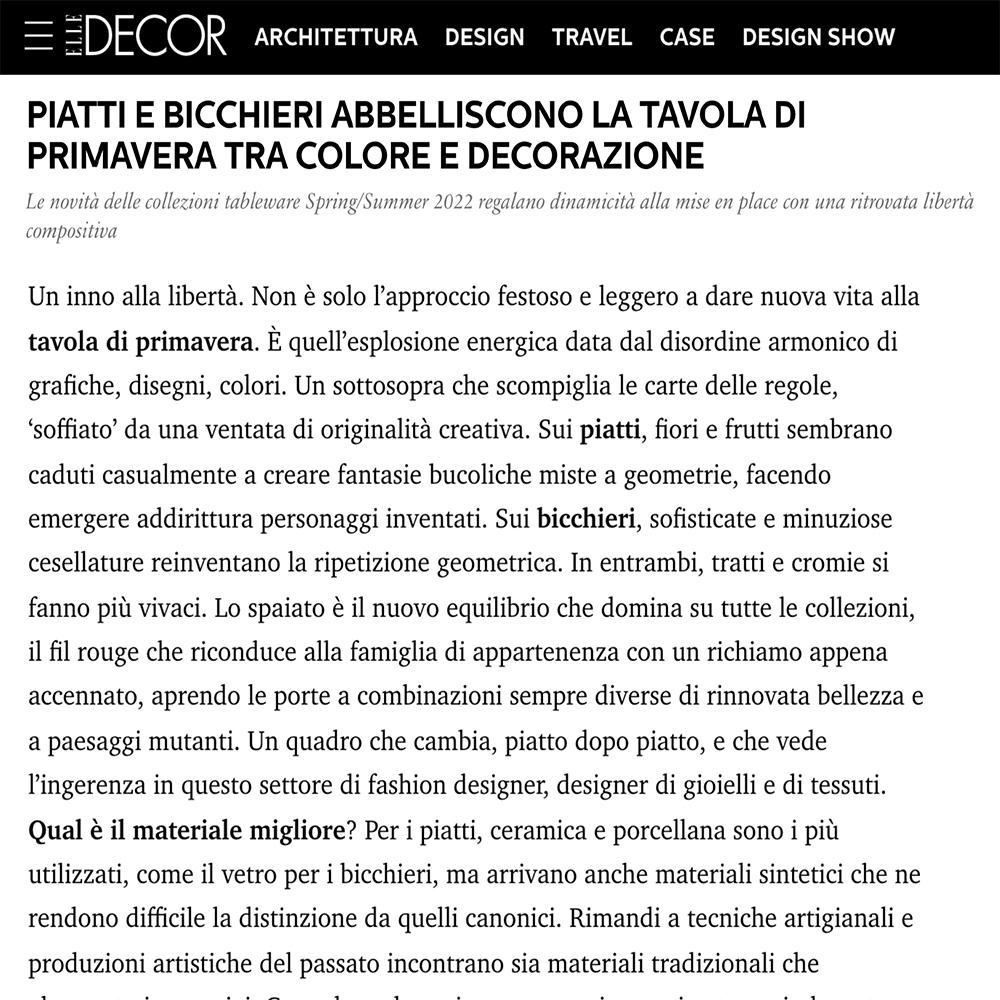 PIATTI E BICCHIERI ABBELLISCONO LA TAVOLA DI PRIMAVERA TRA COLORE E DECORAZIONE