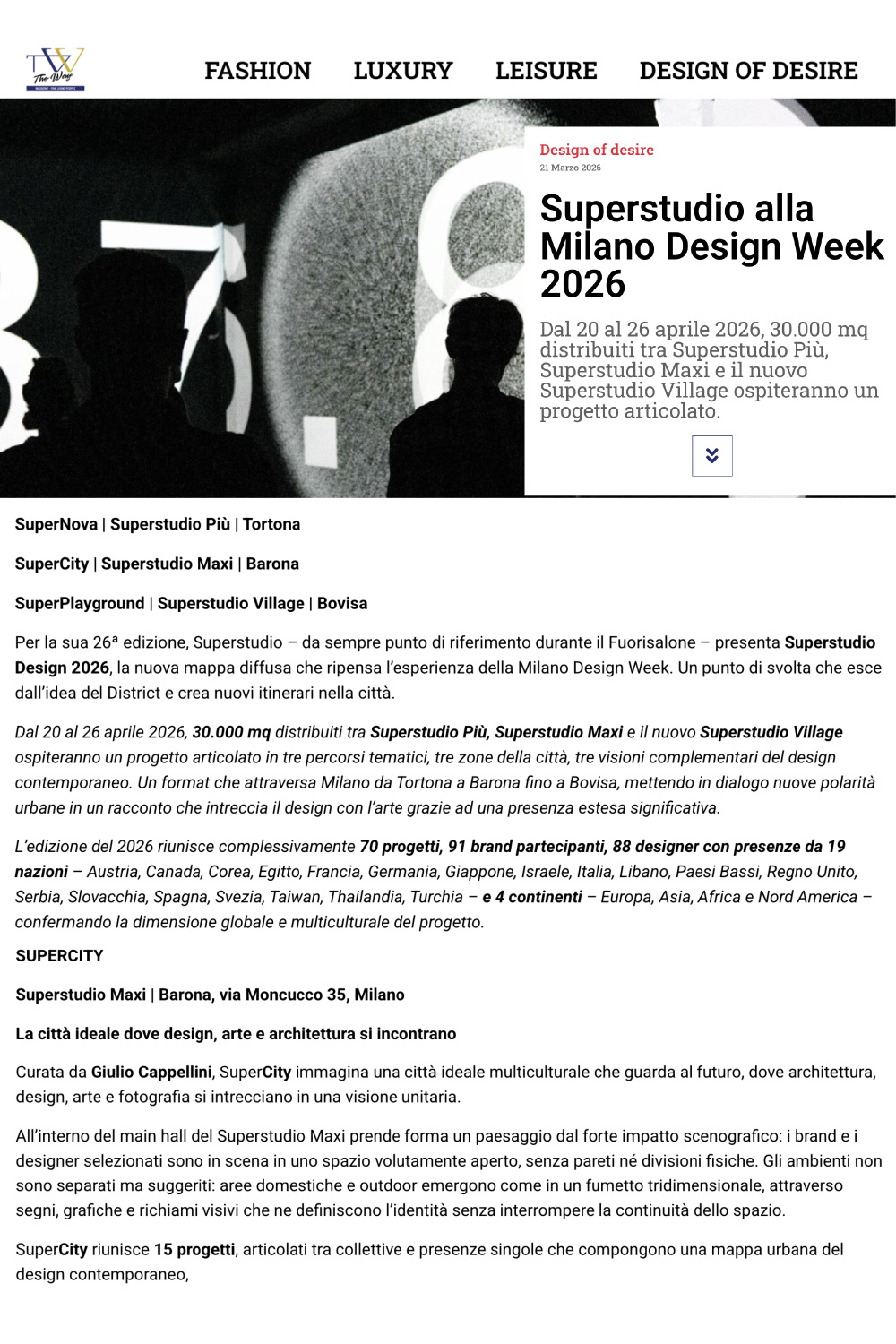 Superstudio alla Milano Design Week 2026