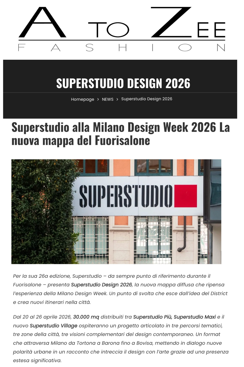 Superstudio alla Milano Design Week 2026 
