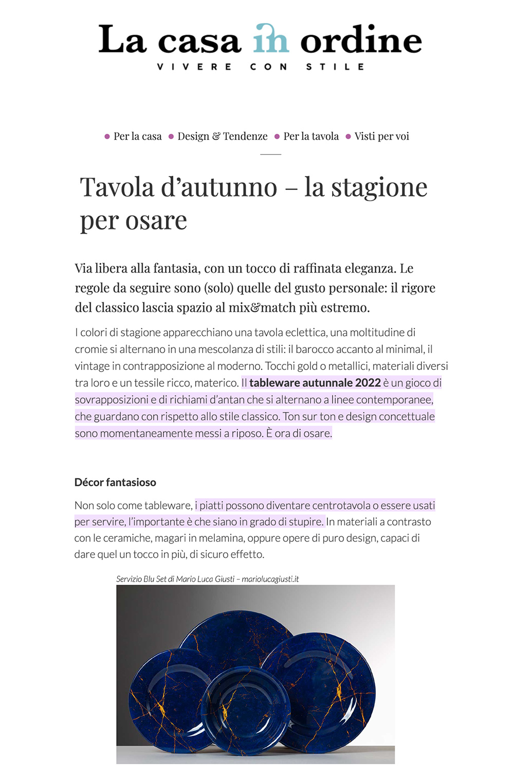 Tavola d'autunno - La Stagione Per Osare