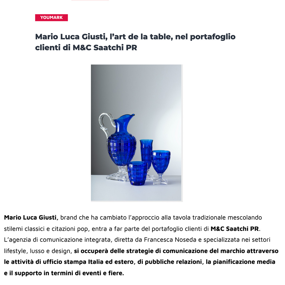 Mario Luca Giusti, l'art de la table, nel portafoglio clienti M&C Saatchi PR