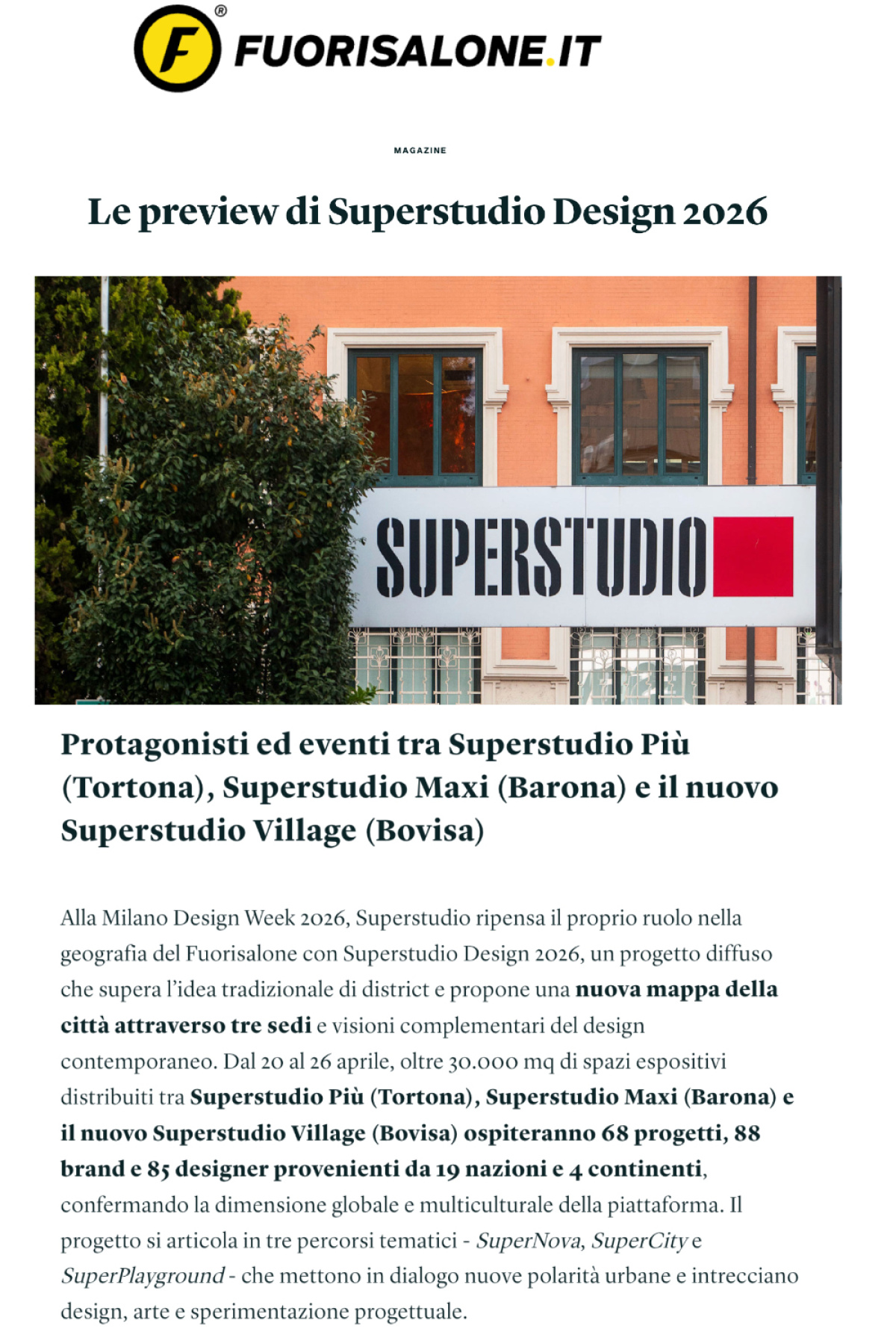 La preview di Superstudio Design 2026