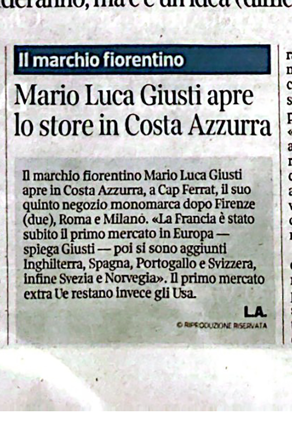 Mario Luca Giusti Apre Lo Store In Costa Azzurra